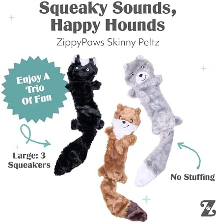 ZippyPaws Skinny Peltz No Stuffing Dog Toy Pack to Keep Them Busy - 18"