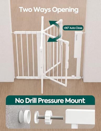 Babelio Smart Baby Gate with Auto-Unlock/Close, Pressure Mounted No Drill for Doorways/Top of Stairs. Pet/Dog Door Wide Walk Thru w/Infrared Sensor & Safety Alert (White, 30.3-41.7" W, 30" H)