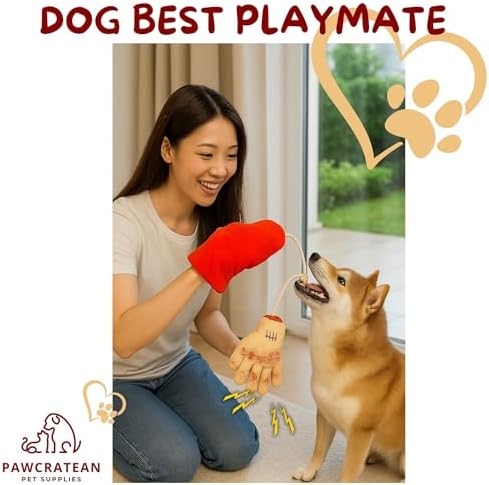 7" Squeaky Plush Toy for Puppies Small Dogs Self Etertainment Washable Soft Made [PET ONLY] (Red Glove & Hand)
