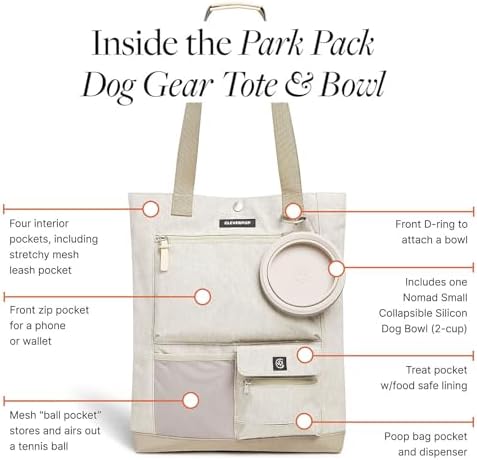 Cleverpup Park Pack 2-Piece Dog Gear Travel Tote - 8 Pockets, Sand