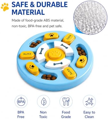 Interactive Dog Puzzle Toy Slow Feeder – Dog Enrichment Toys for Mental Stimulation, Anti-Slip Food Puzzle Bowl, Slow Eating Feeder for Puppies & Dogs, Boredom Relief Pet Toy (Blue and Yellow)