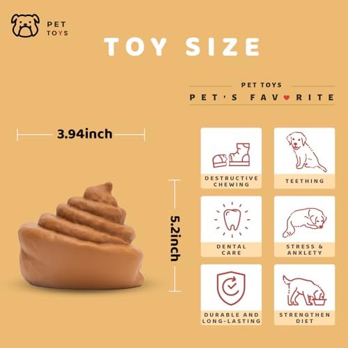 2-Pack Poop-Shaped Durable Dog Chew Toys for Small Medium Large Dogs, Funny Interactive Rubber Dog Toys for Aggressive Chewers Teething, Pranking, Boredom Relief, Mental Stimulation, Adorable Gag Gift