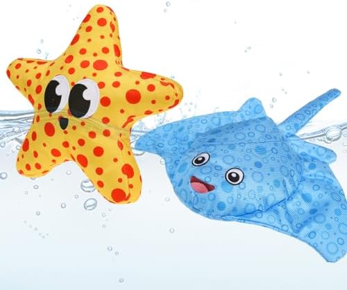 PUPTECK Floating Pool Toys for Dogs - 2 Pack Squeaky Pet Water Toys for Fetch & Training, Interactive Summer Outdoor for Large Small Medium Dogs, Starfish & Manta Ray