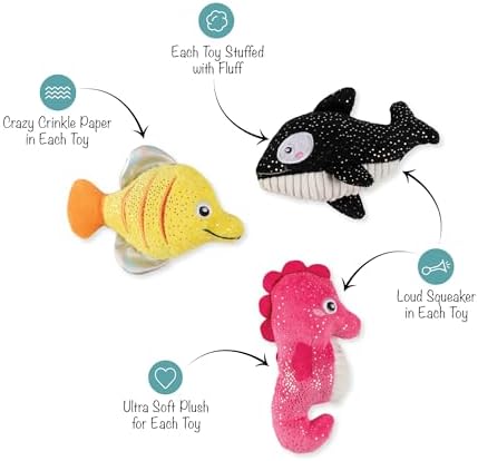 Fringe Studio Plush Dog Toy, 3 Pieces Set, HIGH FIN Buds, Pet Shop Collection (662174)