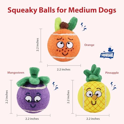 Gigwi Squeaky Tennis Balls for Dogs, 3 Pack Fruit Dog Ball for Medium Dogs