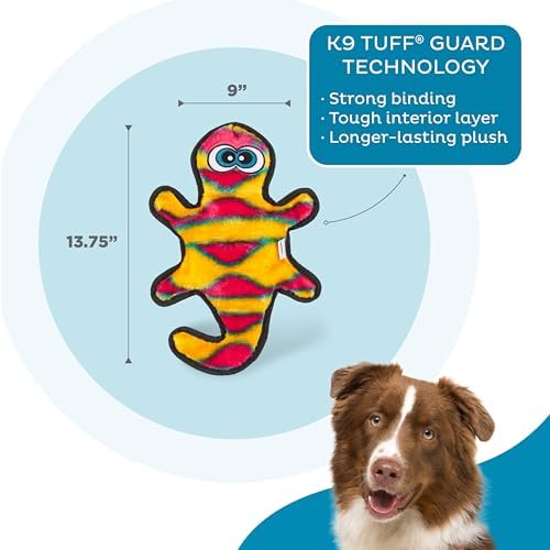Outward Hound Durablez Medium Gecko Stuffing-Free Squeaky Plush Dog Toy for Puppies & Dogs - Interactive, Soft Yet Tough, No Mess, Jumbo Squeaker, Long-Lasting Play, 13.75 inch, Orange