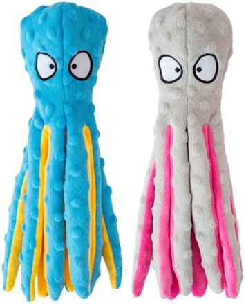 Squeaky Dog Toys, 2PCS Crinkle Octopus No Stuffing Plush Dog Toys