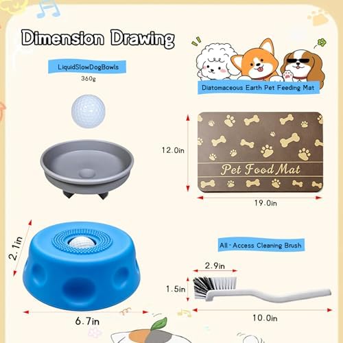 Slow Feeder Lick Bowl for Liquid Dog Treats- Lick Toy for Bone Broth, Rolling Ball Dog Lick Bowl with pet Anti Slip Pads and Cleaning Brushes, Suit for Large Medium Small Dogs&Post-Op