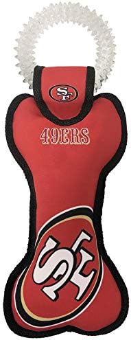 Pets First NFL SAN Francisco 49ERS Dental Dog TUG Toy with Squeaker. Tough PET Toy for Healthy Fun, Teething & Cleaning Pet's Teeth & Gum.