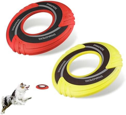 SKIPDAWG Dog Flying Disc Tug Toys 2 Pack, Light Fetch Toy for Outdoor Play