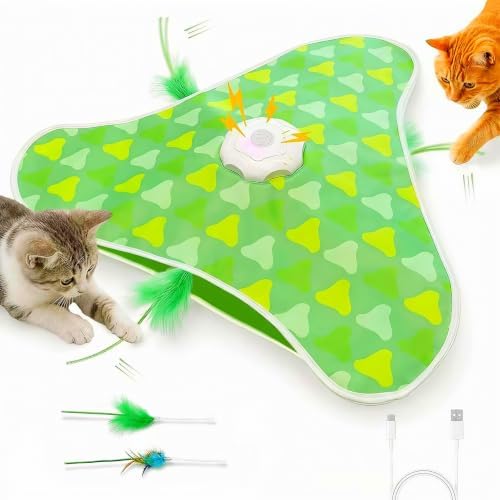 Interactive Cat Toys for Indoor Cats, Hide and Seek Mat with Moving Feather