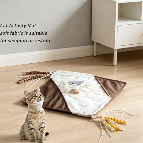 Cat Crinkle Mat with Mouse Toy,14x16" Interactive Cats Play Mat with Catnip