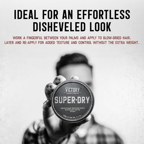 Victory Barber & Brand Super-Dry Men's Hair Paste | Oil-Free Texture Paste for Men with Oil Control, Natural Woodsy Scent, Matte Finish, and Hair Products Usage | 3.1 Ounce