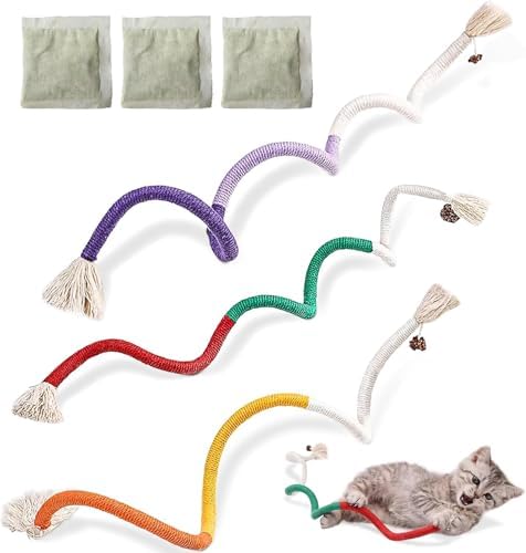 Letalong 3 PCS Cotton Rope Cat Toys with 3 Pack Catnip for Indoor Cats, Interactive Cat Rope Toys with Silvervine Fruit for Cats and Kittens, Handmade Pet Chew Toys for Teeth Cleaning