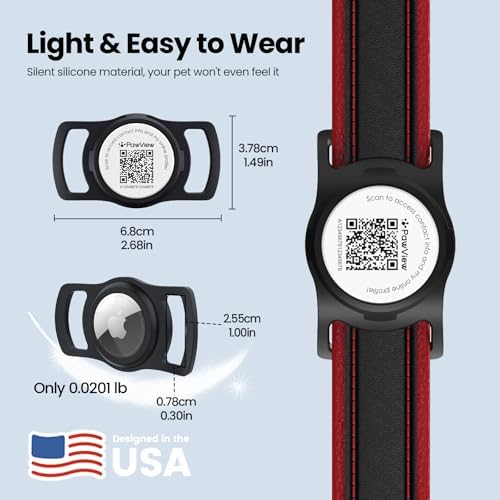 for AirTag Dog Collar Holder, Waterproof Smart QR Code Holder for Cats and Dogs, for AirTag Protective Cases - Scan Alert, Instant Location, Pet Online Profile, Contacts Info (1 Pack, Black)