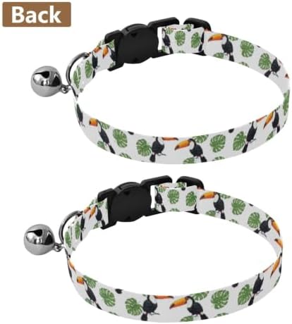 Toucans Tropical Leaf White Collar for Cats, 2 Pack Kitten Bell Collar