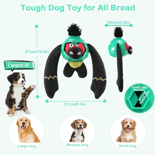 Tough Dog Toys – Crinkle Dog Chew Toys to Keep Them Busy, Interactive Treat Dispensing Puppy Puzzle Toys for Boredom Relief, Less Stuffed Pet Toys for Small, Medium and Large Dogs (Green)