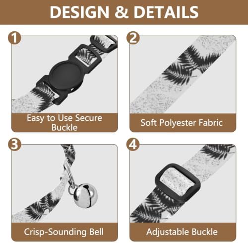 Tropical Palm Leaf Black Kitten Collar with Bell 2 Pack Cat Collar Adjustable Length 10.6" to 17.1"