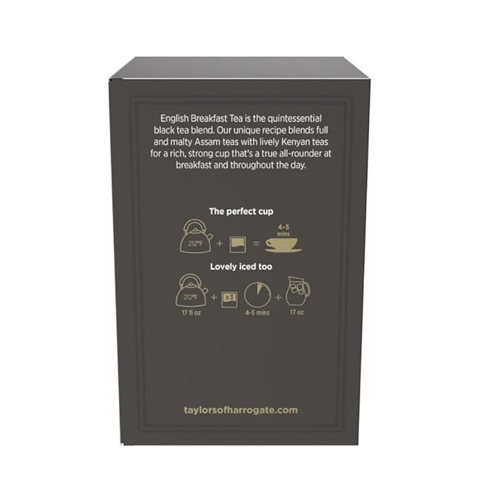Taylors of Harrogate English Breakfast, Black Tea, Pillow Tea Bags, 50 Count (Pack of 6), Rich, Bright & Malty, Caffeinated, Enjoy Hot or Iced, 300 Teabags Total