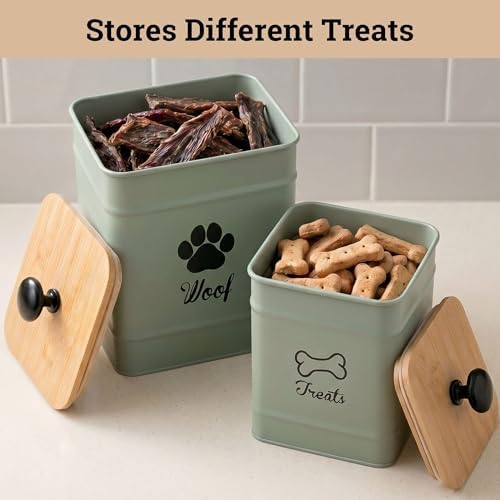 Dog Treat Container Set of 2 with Airtight Bamboo Lids - 8x6 & 7x5 inch