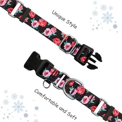 Martingale Collar for Dogs with Buckle No Pull, Black Floral, L