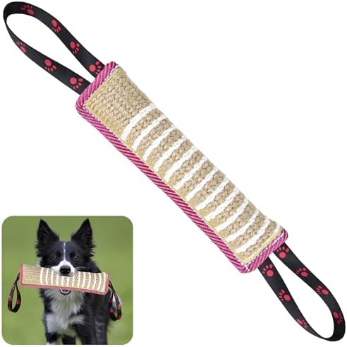 ToLanbbt Dog Tug Toy Dog Bite Jute Pillow Pull Toy with 2 Strong Handles for Tug of War, Puppy Interactive Play, Tear Resistant Bite Training Toys for Small Medium Large Dogs (Pink Yellow Footprint)