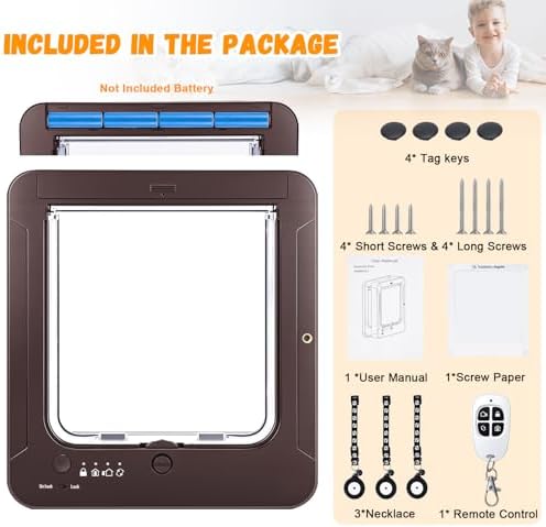 Smart Cat Door for Interior & Exterior, Cat Pet Door with 3 Collar Sensor Keys & 1 Remote Control & 4 Way Locking Cat Flap with RFID Collar Activated Opening SmartPetDoor