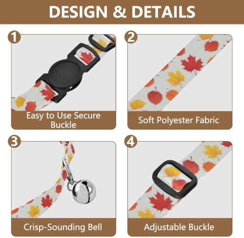 Autumn Leaf Adjustable Pet Collar, 2 Pack Small Dog Collar with Bell