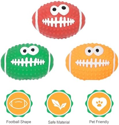 Squeaky Football Dog Toys, 3.6 inch Interactive Rubber Dog Training Balls, Squeaky Rugby Balls Chew Toys for Medium/Large Dogs