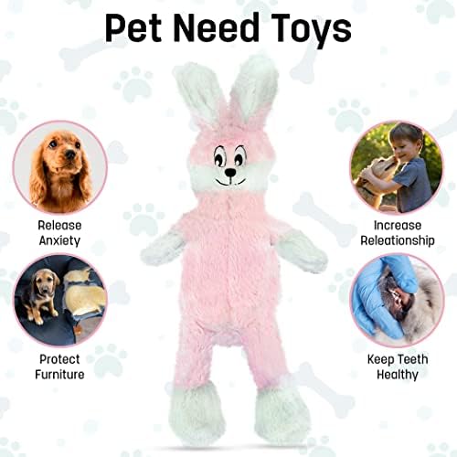 FGA MARKETPLACE Frog-Pink Rabbit Flat NO Stuffing NO Squeak Plush Dog Toy, Funny Style Will Entertain Your Pet for Hours, Recommended for Small and Medium Dog 21 INCH Long