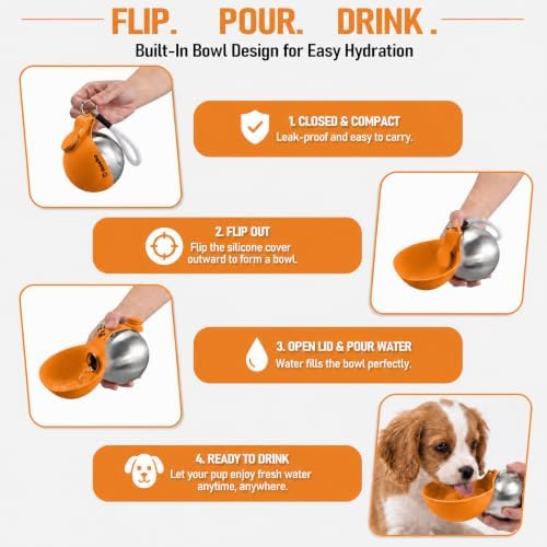 Cibaabo Portable Dog Water Bottle with Collapsible Silicone Bowl 10 oz