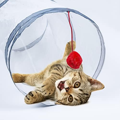 Sheldamy Cat Tunnel, 2-Way Cat Tunnels for Indoor Cats, Collapsible Cat Play Tunnel, Interactive Toy Maze Cat House with 1 Play Ball for Cats, Puppy, Kitty, Kitten, Rabbit (White & Grey)