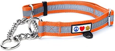 Pawtitas Martingale Dog Collar with Chain a Reflective Dog Training Collar for Large Dogs | Nylon No Pull Dog Collar for Large Dog - Orange