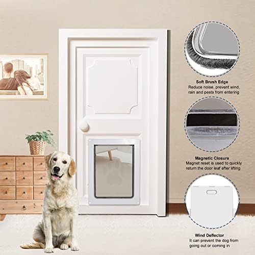 CEESC Medium Dog Door, Snap-in Closing Panel, Up to 35 lbs, Durable, White | Flap 9.06"x11.38", cut-out 9.56"x12.19". Fits doors 1.25-2.06in. Weatherproof ABS, magnetic seal
