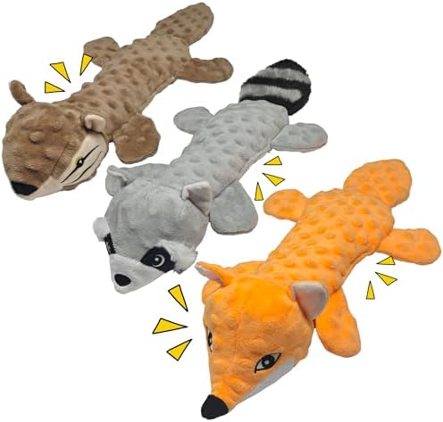 3Pack Squeaky Dog Toys, No Stuffing Plush Dog Toys to Keep Them Busy, Crinkle Chew Toy for Large Medium Small Dogs, Interactive Stuffless Bundle Puppy Teething Toys