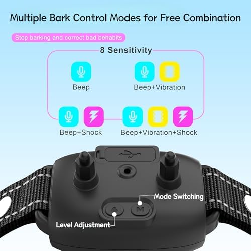 Smart Color Screen Rechargeable Dog Bark Collar, Waterproof Anti-Barking Training Collar for Large Medium Small Dogs with Beep, Vibration & Safe Shock (Black)
