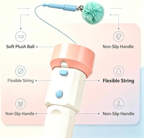 Electric Cat Toy Interactive Teaser - Tpye-C Charging Entertainment Toy for Kitten, One-Click Pop Out & Auto Retractable Cat Wand Toy with Soft Balls, Kitten Teaser Toys for Indoor Cats (White)