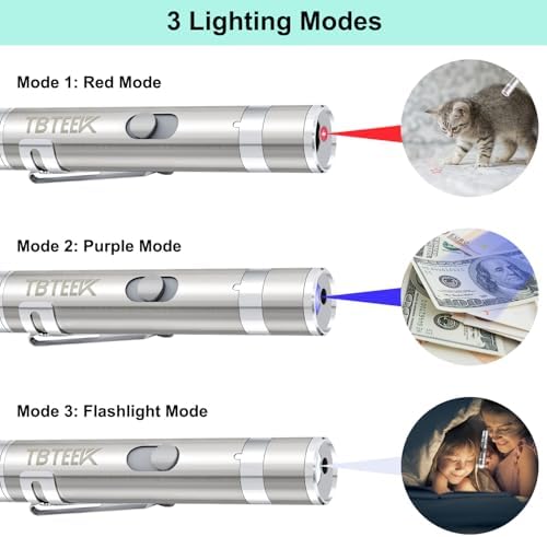 TBTeek Cat Toys, Rechargeable, 3 Light Modes & 5 Fun Patterns | Portable Interactive Kitten Pet Dog Cat Mouse Toy for Fun Chase Play Exercise