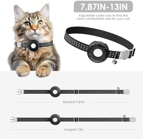 Cat Tracker, GPS Tracker, No Monthly Fee, No Subscription Fee Pet Tracker, Compatible with Apple Find My App (Only iOS), Real-Time Location, Cat Trackers Collar with Safety Elastic Buckle, Black