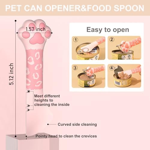PETPAWLOVELY-Cat&Dog Food Can Covers Lids,Silicone Cat Food Spatula or Can Opener,Cat Treat Spoon.Multi-Function Cat Treat Dispenser Spoon,1 Lid&2 Spoon for Wet Food(Pink)
