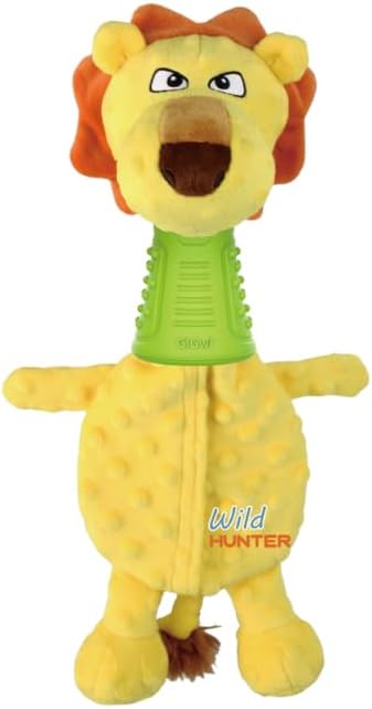 Dog Plush Toy Wilder Hunter Lion for Playing, Dental Health, Mental Stimulation - Medium Breeds - Unscented Treat Dispenser (Large Size 14 x 8 inch)