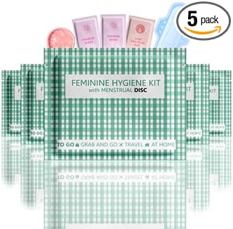 Menstrual Disc Kit with Pad - 5 Pack | Convenience on the Go | Period Kit Pack for Travelling Out of the House | Covers All Flows | Individually Wrapped Feminine Hygiene Care Products (Green Plaid)