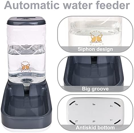 Elevon Automatic Cat Feeder, Gravity Food and Water Dispenser Bowl Set for Small Medium Dogs Animals, Pet Feeder Dispenser Storage Food, 3.8L Large Capacity, Gray