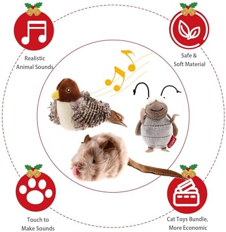 Gigwi 3 Pack Automatic Cat Toys, Interactive Squeaky Toys for Cats Play