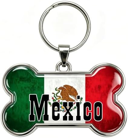 HSIAHOU Custom Pet ID Tags, Personalized Dog Tag Cat Tag (Mexico Flag)