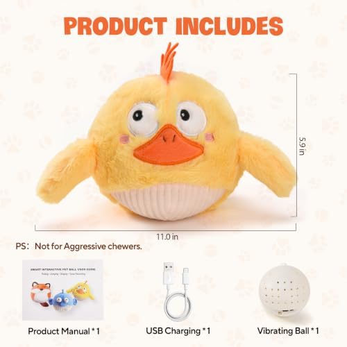 AUSCAT Interactive Moving Puppy/Cats Toys,Plush Bouncing Ball | Music & Recording | Rechargeable Self-Play Toys for Indoor Cats and Small Dogs to Keep Them Busy (Chicken)