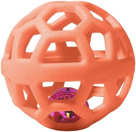 Dog Chew Toys with Bell Sound, 3 Rubber Bouncy Ball for Medium/Large Dogs, Interactive Fetch Ball Teeth Cleaning&Training, Hollow Design with Internal Bells (Orange)