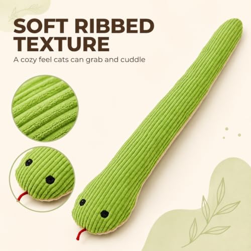 Green Plush Snake Shaped Cat Interactive Accessory with Crinkle Paper, Durable Indoor Feline Activity Supply for Household Cats