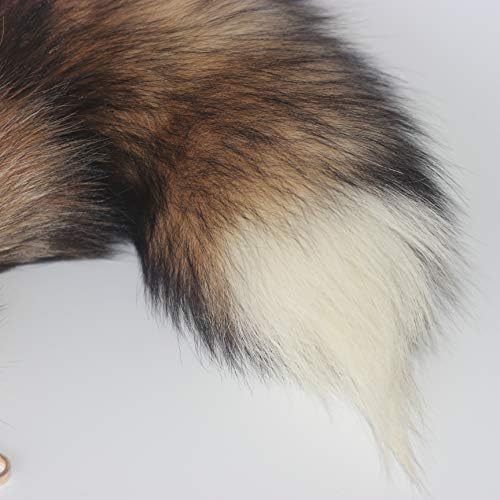 Fosrion Real Raccoon Tail Fur Cat Bites Toy with Three Section Retractable Carbon Fiber Rod (Sunny Fox, Only Tail)