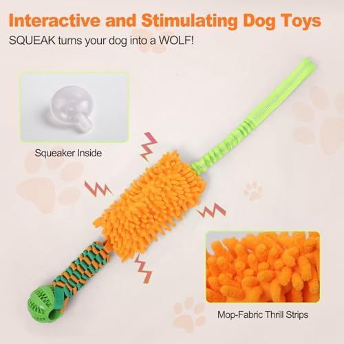 Dog Tug Toy - Interactive Dog Rope Toys, Stretchy Bungee Handle, Strong Squeak Rope Toy for Large Dogs, Puppies, Middle Dogs (Orange)